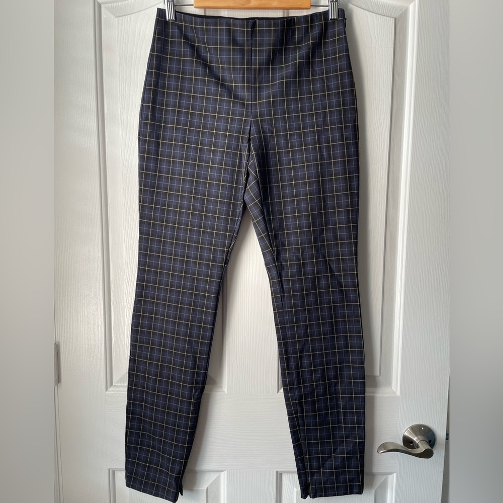 Theory Pants Womens 8 Black Blue Plaid Galway Tech Skinny Legging Mid Rise Work